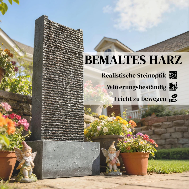 Outsunny Springbrunnen 2-stufig Gartenbrunnen mit LED Beleuchtung Pumpe Granitoptik 37,5 x 22 x 80 cm