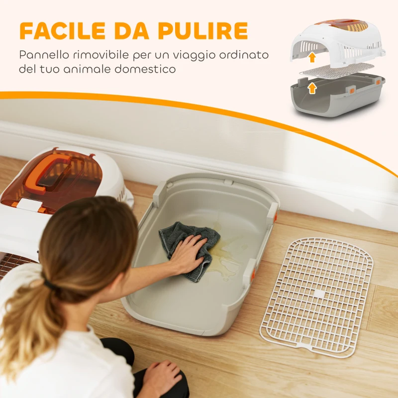 PawHut Trasportino per Gatti e Cani Piccoli Fino 4 kg in Plastica con Finestra Superiore, 49x32x31 cm, Grigio