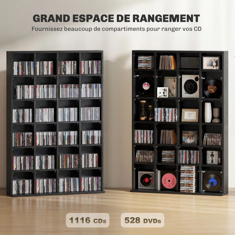 HOMCOM Meuble de rangement multimédia 456 CD/ 336 DVD - bibliothèque en bois avec étagères réglables, 89 x 130,5 cm, noir