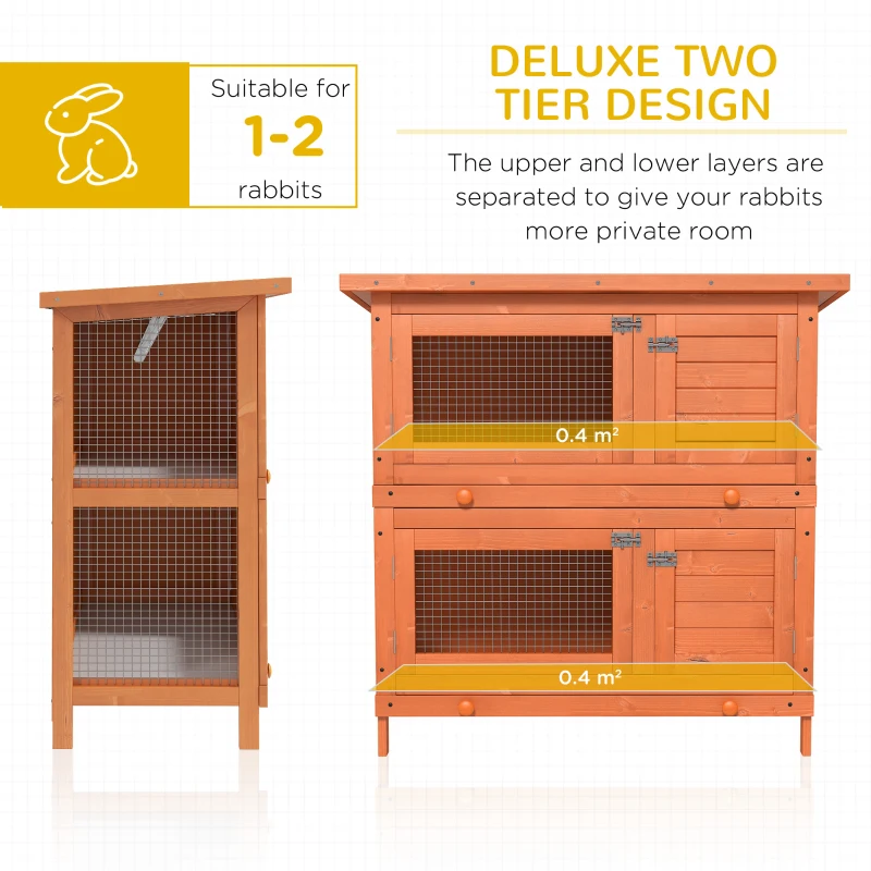 PawHut Rabbit Hutch Outdoor Guinea Pig Hutch Wooden Duck House Pet Cage with Opening Roof, 90 x 45 x 90cm
