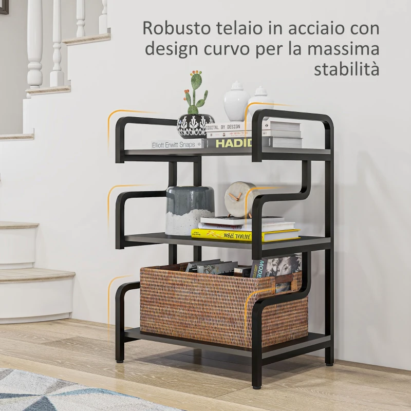 HOMCOM Supporto per Stampante Industriale a 3 Livelli, in Metallo e Truciolato, 55x40x77 cm, Nero