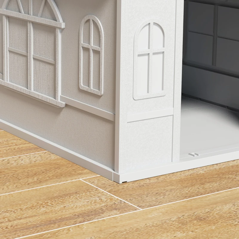 PawHut Casa para Cães 65x75,7x63 cm Casa para Cães com Janelas e Teto com Telhas de Imitação para Cães Médios Cinza e Branco