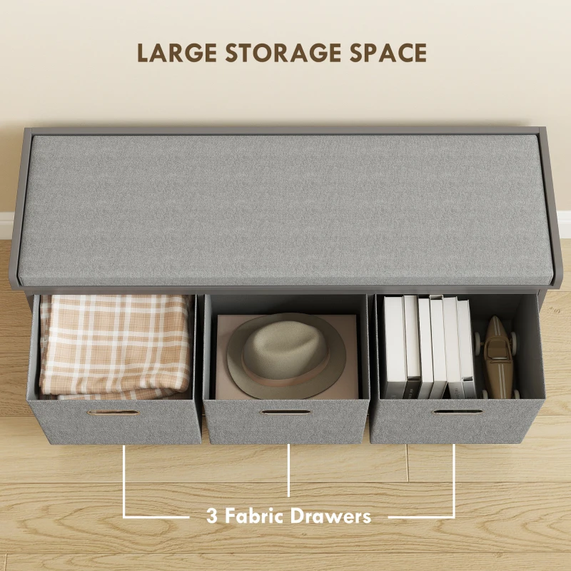 HOMCOM Three-Drawer Shoe Storage Bench, with Padded Top Seat - Grey