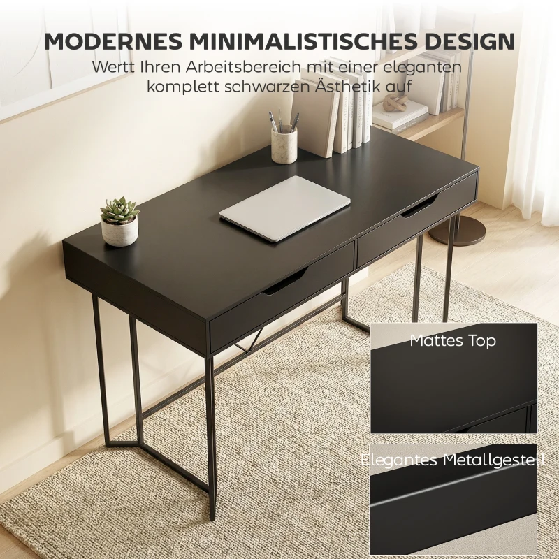 HOMCOM Kleine computertafel met 2 lades, bureau met groot werkblad 120 x 60 x 77 cm Zwart