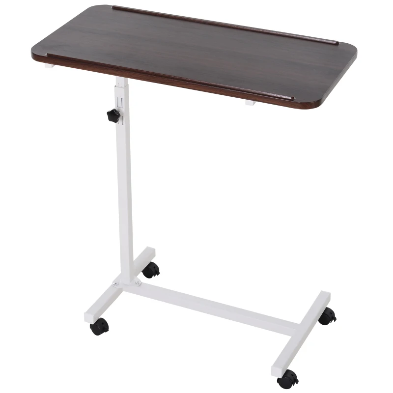 HOMCOM Table d'appoint à roulettes pour canapé et lit Hauteur réglable et cadre en acier 77x40x76-100 cm Noyer foncé