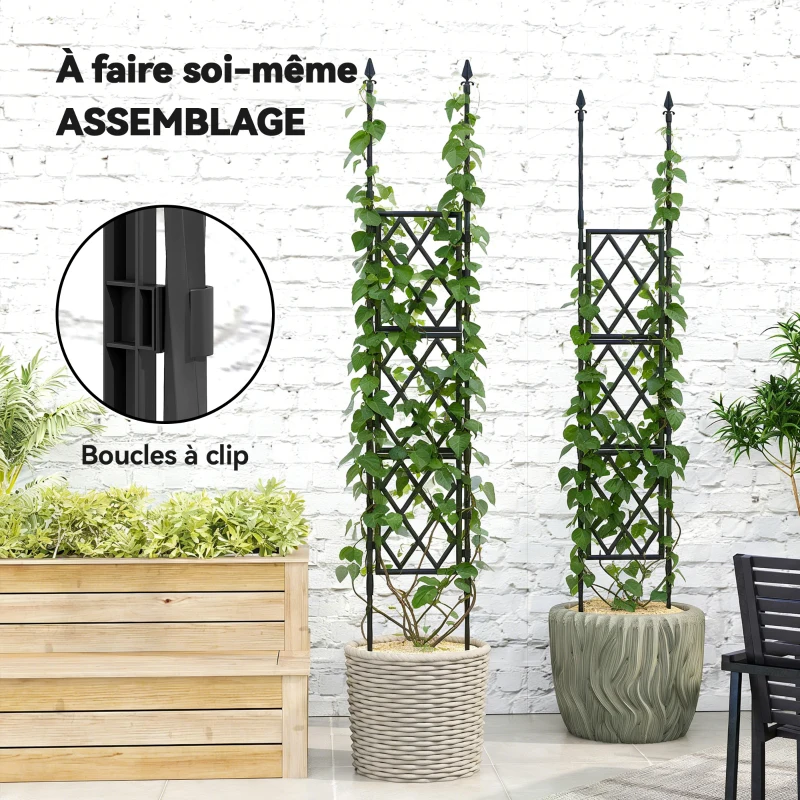 Outsunny Support pour plantes grimpantes pliable à motif losange, treillis de jardin en métal, 85 x 197 cm, noir