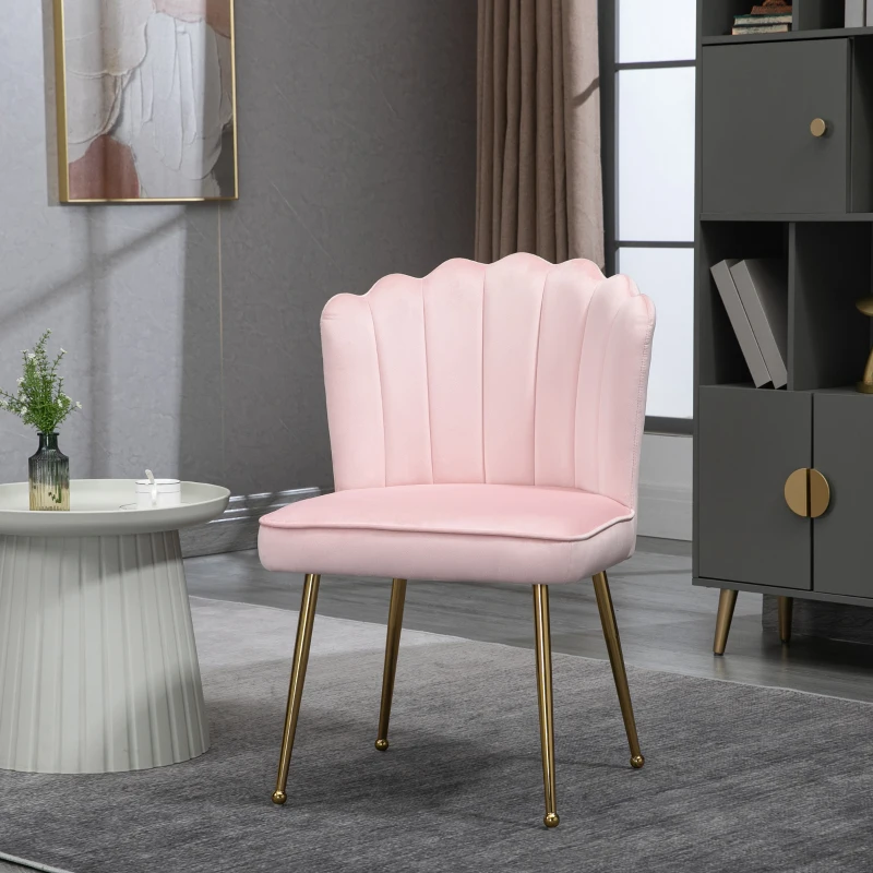 HOMCOM Velvet-Feel Shell Accent Chair with Metal Legs and Comfort Padding - Pink