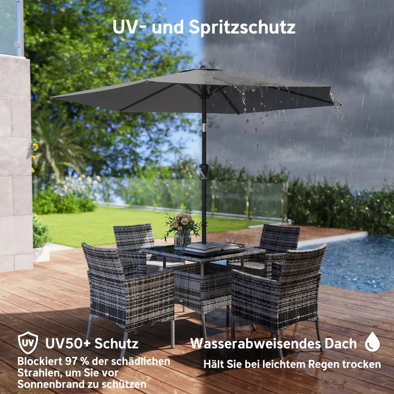 Outsunny Sonnenschirm 270 cm knickbar Balkonschirm mit Kurbel UV 50+ Gartenschirm Dunkelgrau