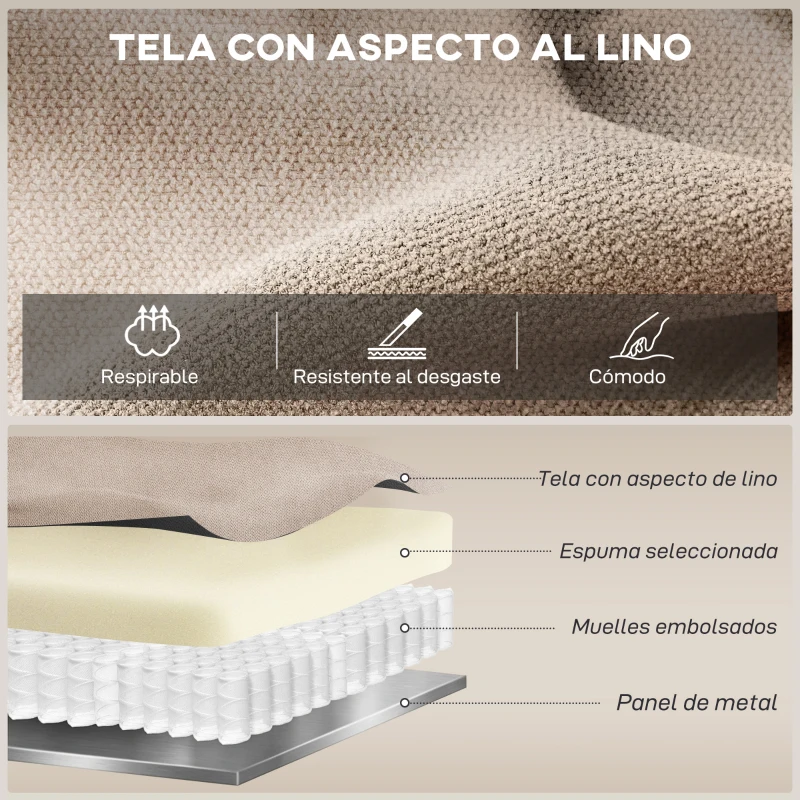 HOMCOM Sillón Relax Reclinable Manual Tapizado en Tela Aspecto Lino Reposapiés Reposabrazos Acolchado Grueso Beige