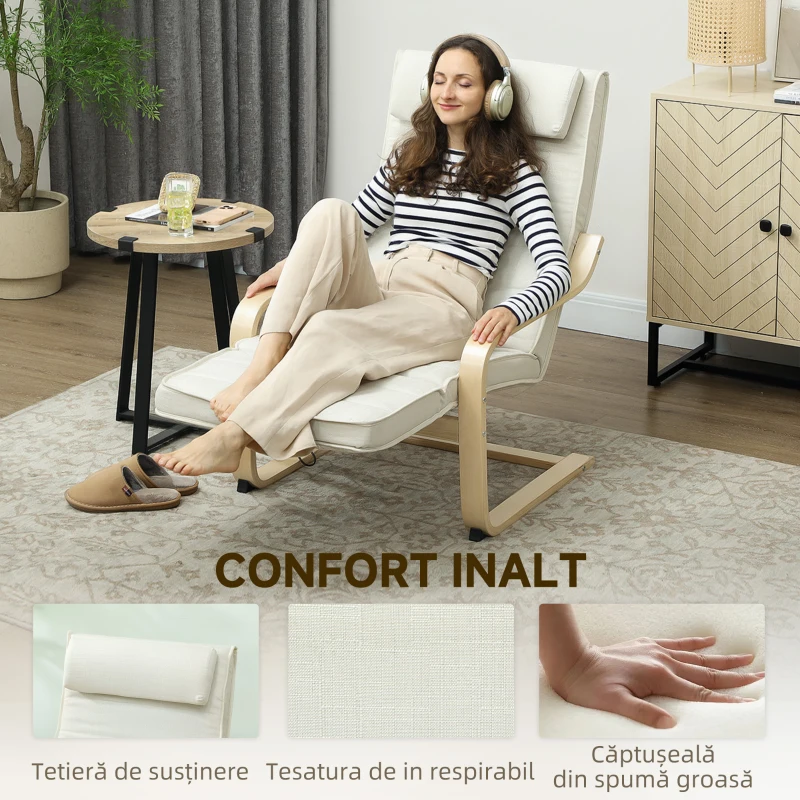HOMCOM Fotoliu pentru living cu încălzire și suport pentru picioare reglabil Crem Lemn