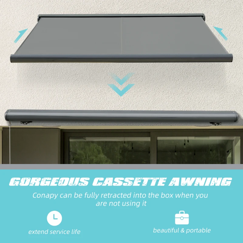 Outsunny Cassette Electric Manual Awning Door Window Retractable Canopy w/ R/C & LED 300W x 0-250D cm