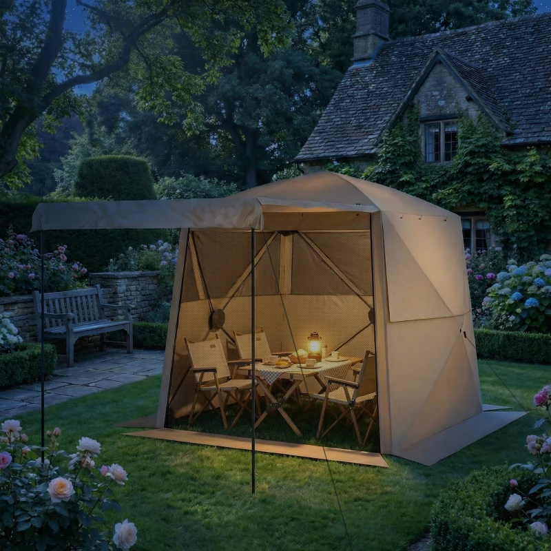 Outsunny Pop Up Canopy Waterproof Instant Shelter with Awning Mesh Windows for Camping Patio 2 x 2 m Khaki