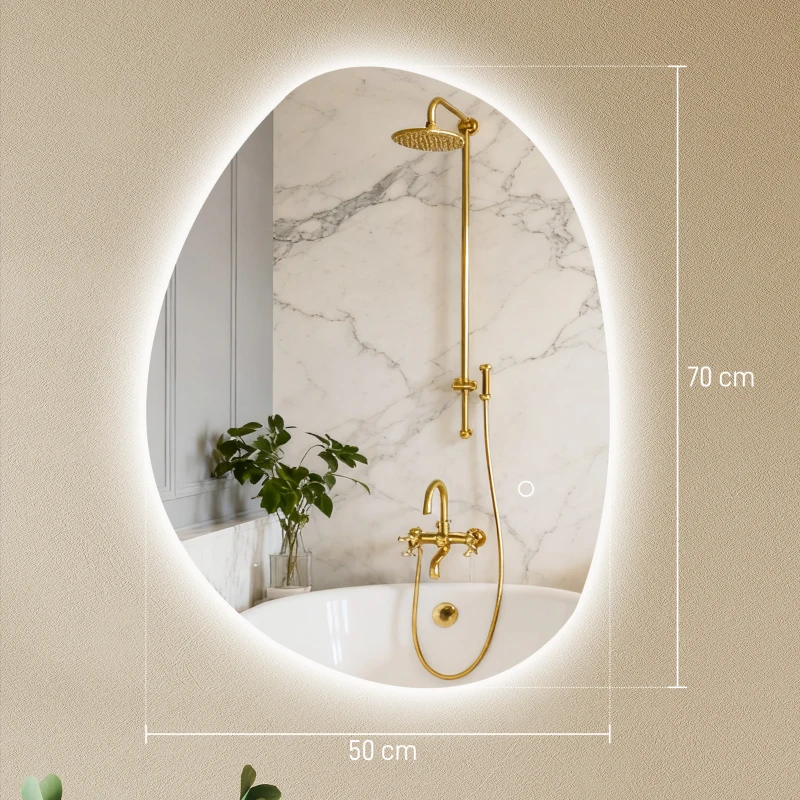HOMCOM Specchio da Bagno Illuminato a LED con Colore e Temperatura Regolabile, in Vetro Temperato, 70x5x50 cm, Argento