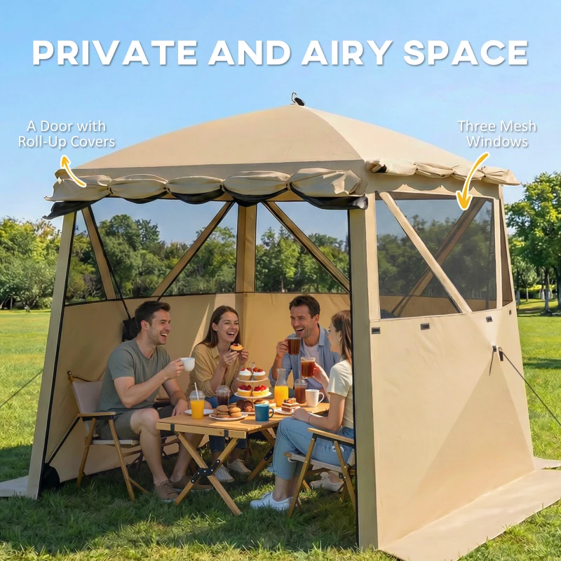 Outsunny Pop Up Canopy Waterproof Instant Shelter with Awning Mesh Windows for Camping Patio 2 x 2 m Khaki