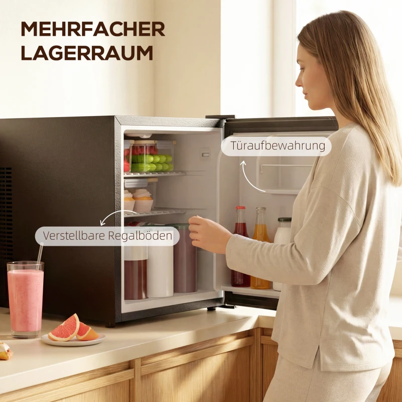 HOMCOM Mini lodówka 44 l/46 puszek Mała lodówka z regulowanym termostatem 43 x 51 x 51,3 cm, Czarny