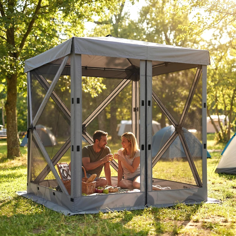 Outsunny Pavilion pop-up pliant 1,85x1,85 m, impermeabil, stabil, rezistent la iarnă, cu 4 panouri laterale din plasă, geantă, UV 30+