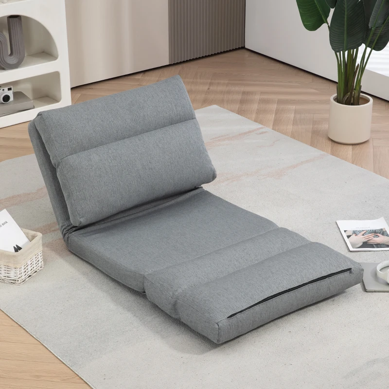 HOMCOM Fauteuil de sol canapé paresseux fauteuil convertible en lit inclinable 90° à 180° tissu - 70l x 72P x 56H cm - gris