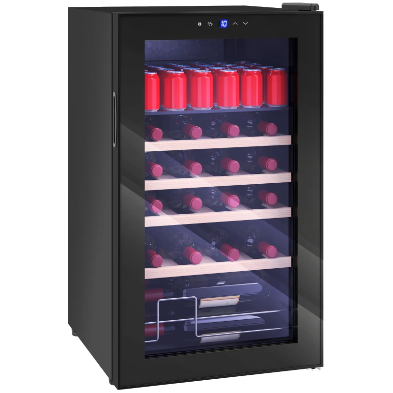 HOMCOM Cantinetta Frigo per Vino da 63L con Ripiani Regolabili per 16 Bottiglie e 25 Lattine, 43x45x74 cm, Nero