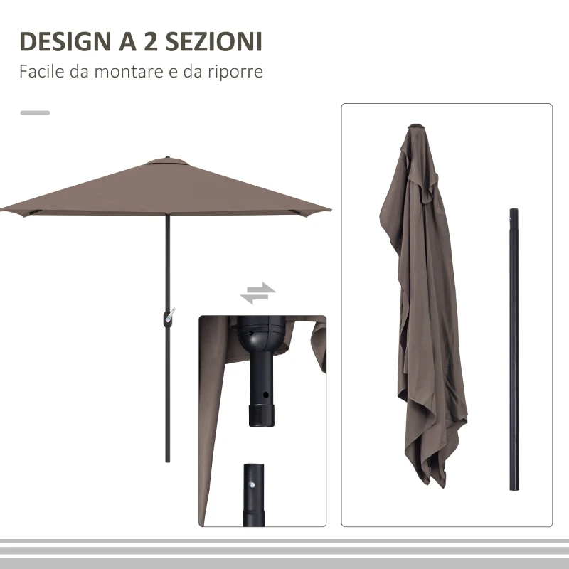 Outsunny Ombrellone da Parete Mezzaluna Salvaspazio con Apertura a Manovella, Caffè