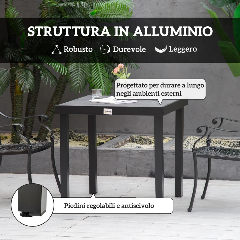 Outsunny Tavolo da Giardino Tavola da Pranzo Effetto Legno, 78x78 cm, Nero
