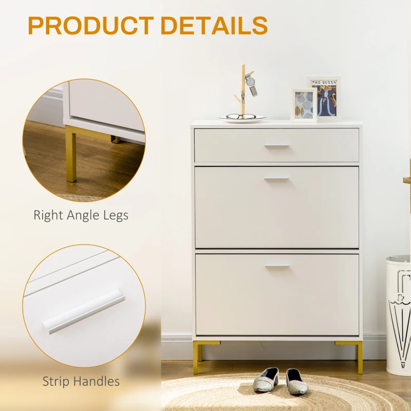 HOMCOM Three Drawer Slim Shoe Storage Cabinet, 12 Shoe Pairs - White