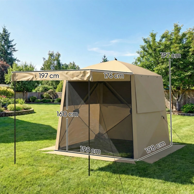 Outsunny Pop Up Canopy Waterproof Instant Shelter with Awning Mesh Windows for Camping Patio 2 x 2 m Khaki