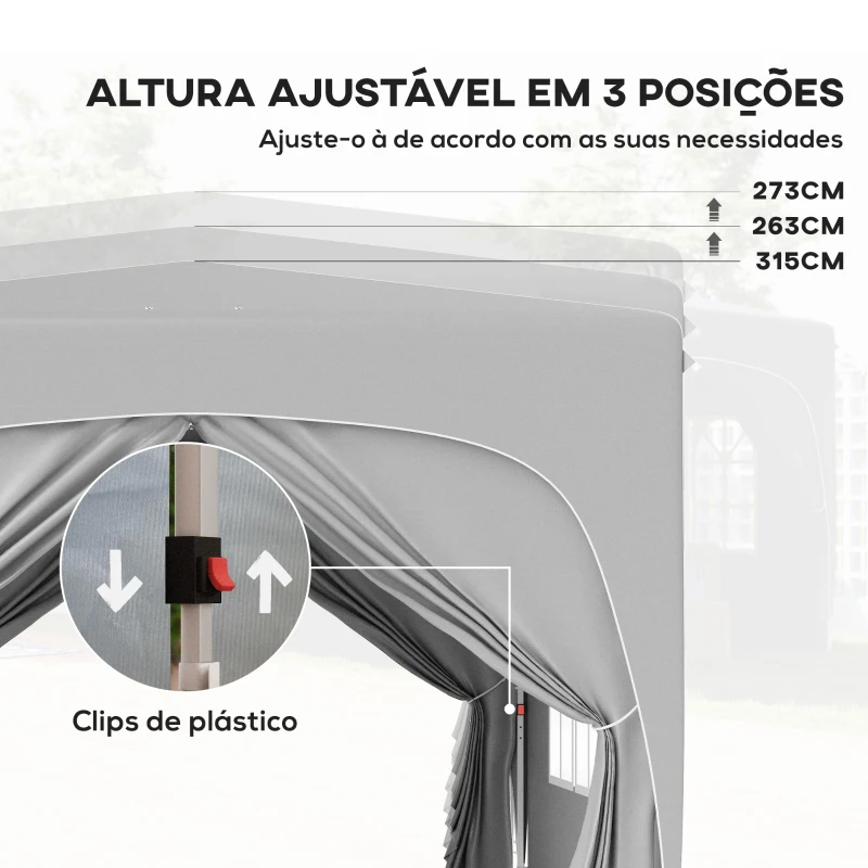 Outsunny Tenda Dobrável 3x3 m com Painéis Laterais UPF50+ Tenda de Jardim com Altura Ajustável e Bolsa de Transporte Cinza Claro
