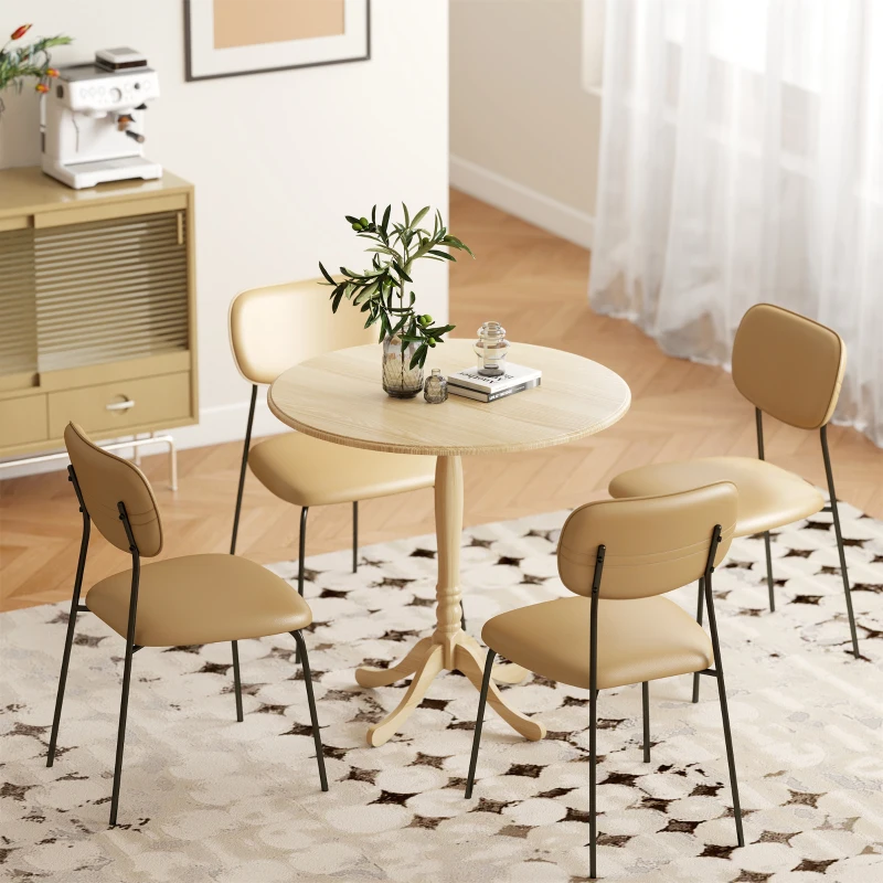 HOMCOM Mesa de Jantar Redonda para 4 Pessoas Ø80 cm Mesa de Cozinha Base em Aço Estilo Moderno Madeira Natural