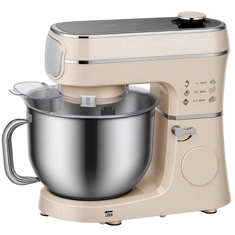 HOMCOM Stand Mixer, 6L 1400W Tilt-Head Food Mixer with 11 Speeds, Pulse & Fermentation Function, LED Display, Cream