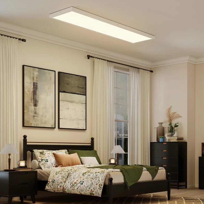 HOMCOM Juego de 4 Lámparas de Techo Color Regulable con Interruptor DIP y de Pared 3000K/4000K/6000K 120x30x3,7 cm Blanco