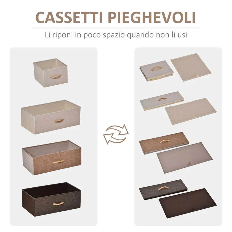 HOMCOM Mobile Cassettiera da Camera da Letto e Soggiorno, Cassettiera con 5 Cassetti Pieghevoli in Tessuto e Ripiano in MDF, 58x29x99cm, Multicolore