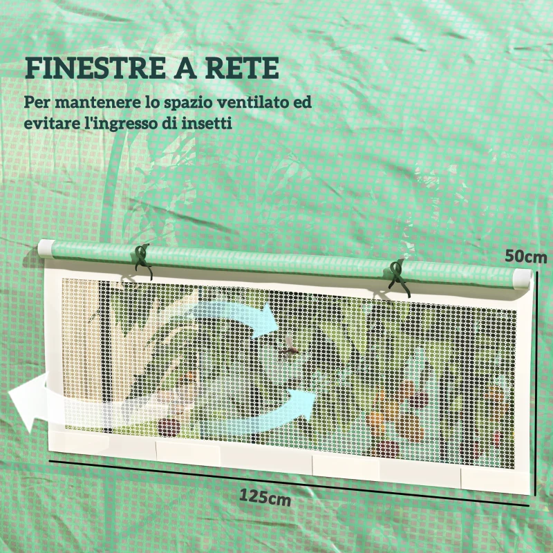 Outsunny Serra a Tunnel per Orto 3x2x2 m in Acciaio e PE Anti UV con Porte Avvolgibili e Finestre, Verde