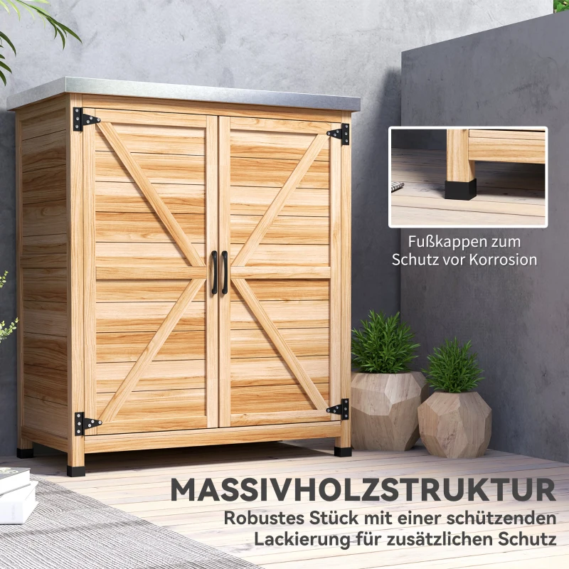 Outsunny tuinkast met interne plank en werkblad, van vurenhout en gegalvaniseerd staal, 79x43x92 cm, houtkleur
