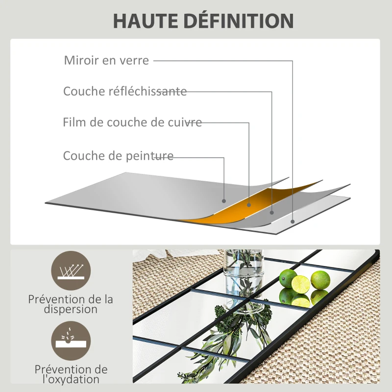 HOMCOM Grand miroir mural ou sur pied 40 x 160 cm de fenêtre arquée avec cadre en métal, film antidéflagrant, noir