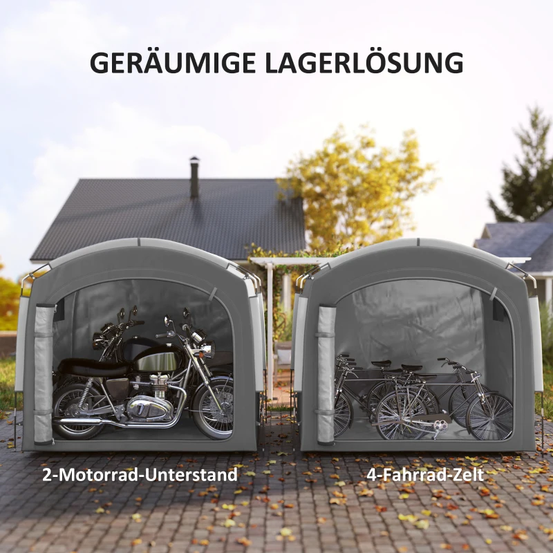 Outsunny Fietsgaragetan draagbare fietsafdekking voor 3-4 fietsen met 2 zijvakjes 205 x 140 x 188 cm Donkergrijs