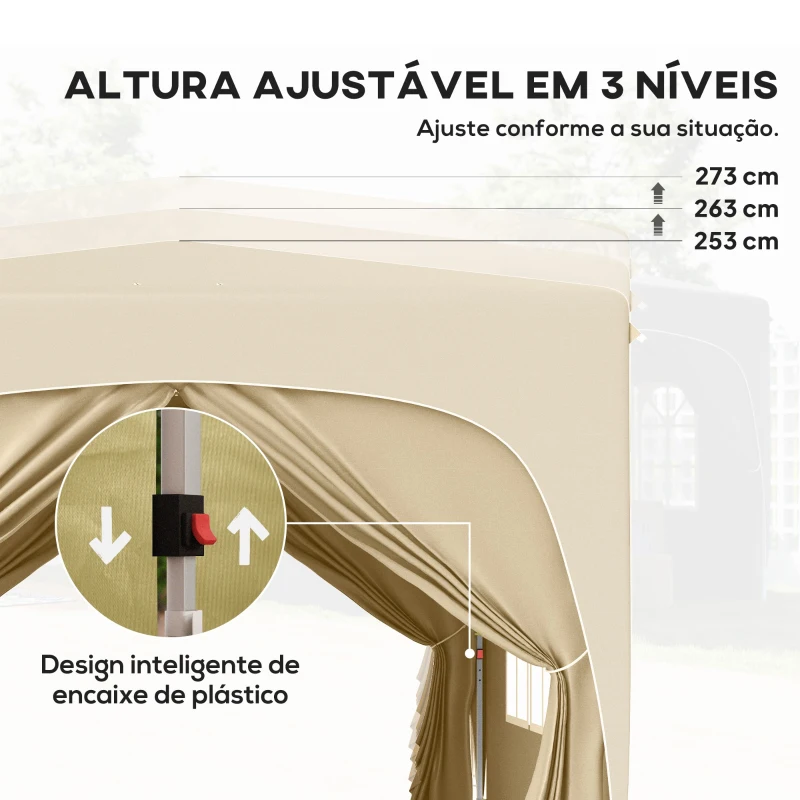 Outsunny Tenda Dobrável 3x3 m com Painéis Laterais UPF50+ Tenda de Jardim com Altura Ajustável e Bolsa de Transporte Areia