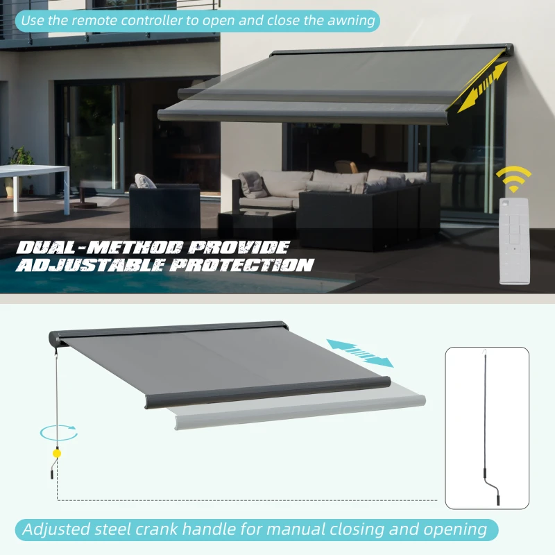 Outsunny Cassette Electric Manual Awning Door Window Retractable Canopy w/ R/C & LED 300W x 0-250D cm