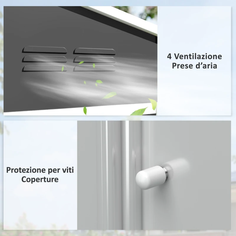 Outsunny Casetta da Giardino 2.3x1.7 m in Acciaio con Prese d'Aria e Doppia Porta Scorrevole, Grigio Scuro
