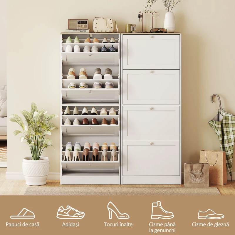 HOMCOM Dulap Îngust pentru Pantofi cu 3 Sertare și Rafturi Reglabile pe 2 Niveluri, 60x23,5x115 cm, Negru