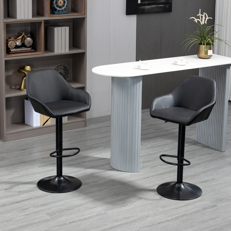 HOMCOM Adjustable Bar Stools Set of 2, Swivel PU Leather Barstools with Backrest & Footrest, Black