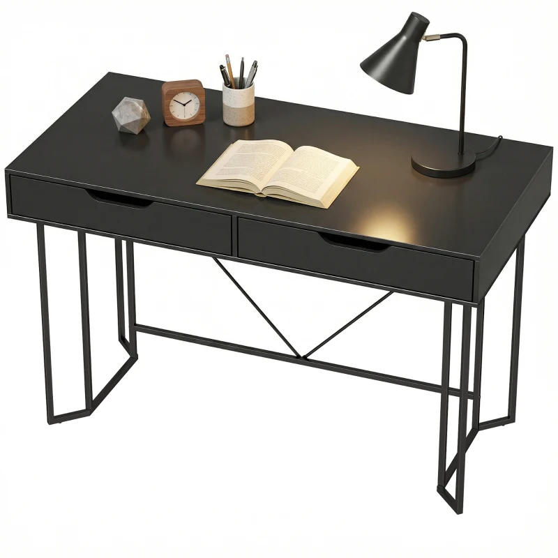 HOMCOM Scrivania con 2 cassetti e ampia superficie di lavoro, 120x60x77 cm, Nero