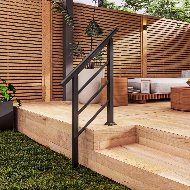 Outsunny Rampe d'Escalier Extérieure pour 1 à 3 Marches, Main Courante Escalier en Métal avec Kit d'Installation, Noir