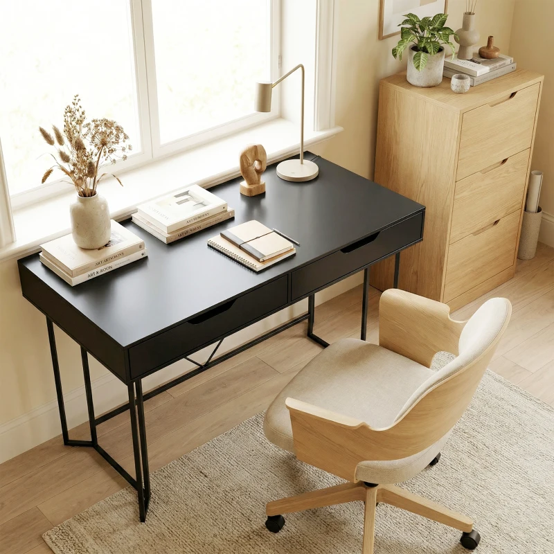 HOMCOM Scrivania con 2 cassetti e ampia superficie di lavoro, 120x60x77 cm, Nero