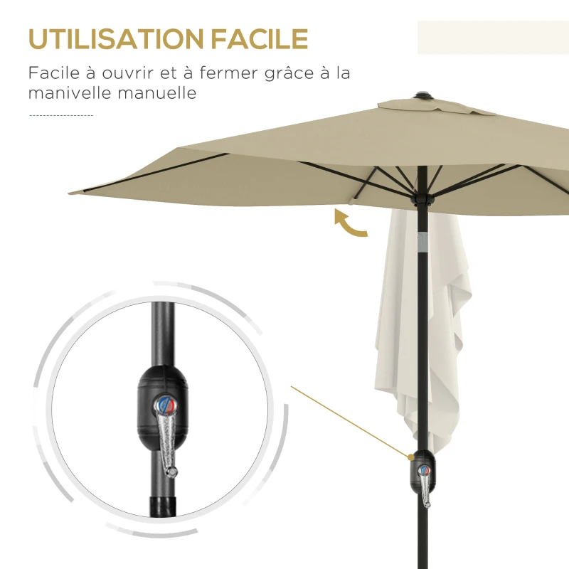 Outsunny Parasol rectangulaire inclinable 2x3 m avec manivelle toile polyester imperméabilisée haute densité 180g/m² crème