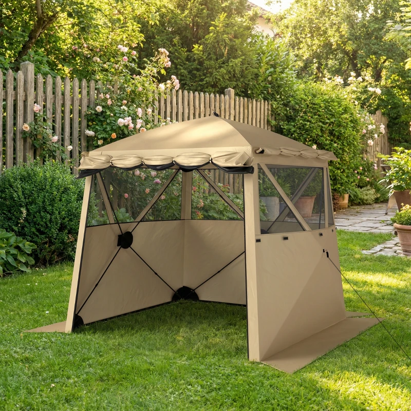 Outsunny Pop Up Canopy Waterproof Instant Shelter with Awning Mesh Windows for Camping Patio 2 x 2 m Khaki