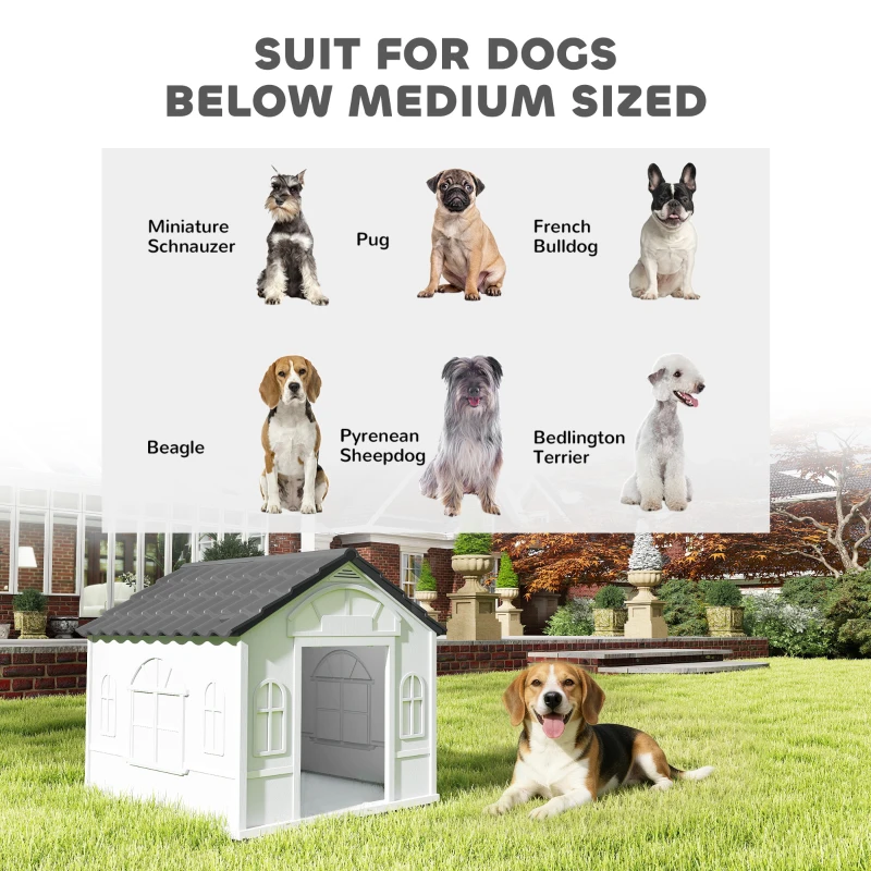 PawHut Plastic Weather-Resistant Dog House, for Indoors and Outdoors, Medium Dogs - Grey
