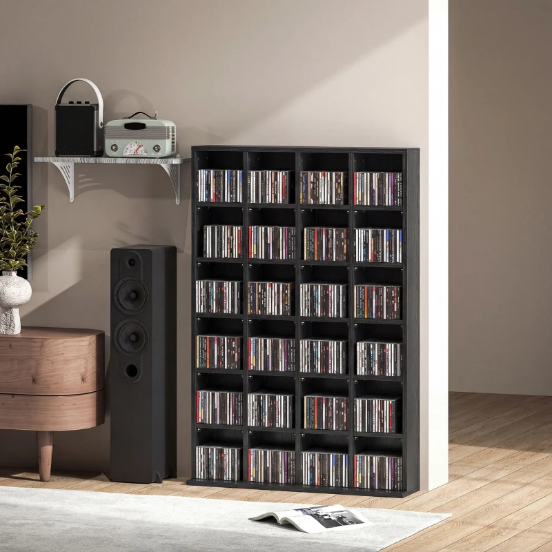 HOMCOM Mobile Porta CD con Ripiani Regolabili per 456 CD o 336 DVD, 24 Scomparti, 89x20x130.5 cm, Nero