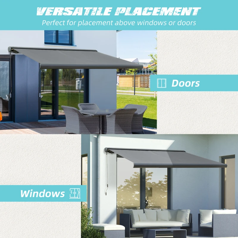Outsunny Cassette Electric Manual Awning Door Window Retractable Canopy w/ R/C & LED 300W x 0-250D cm