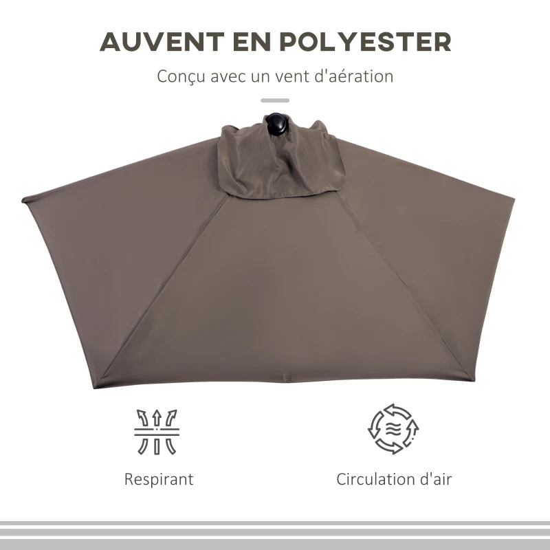 Outsunny Ombrellone da Parete Mezzaluna Salvaspazio con Apertura a Manovella, Caffè