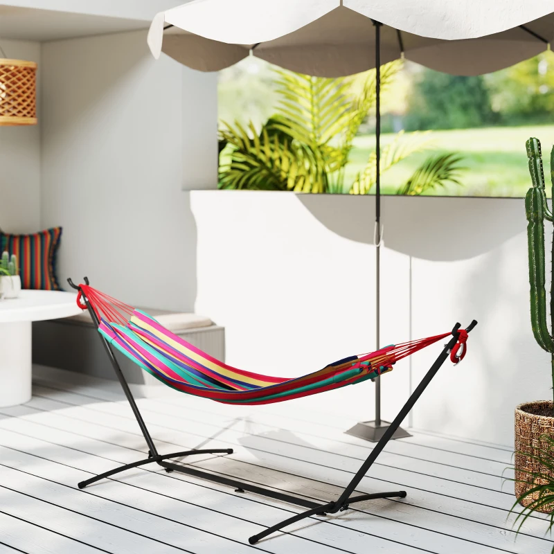 Outsunny Amaca Autoportante con Supporto, Altezza Regolabile e Borsa di Trasporto, 310x117x105 cm, Rosso